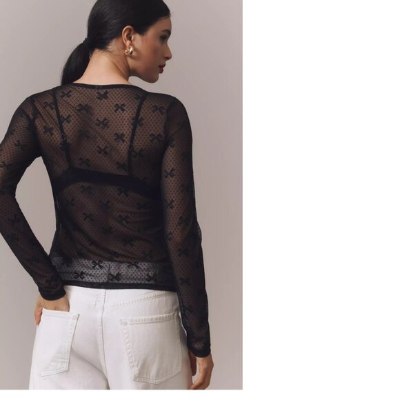 By Anthropologie Long-Sleeve Novelty Lace Top new nwt black color size M - Picture 5 of 8